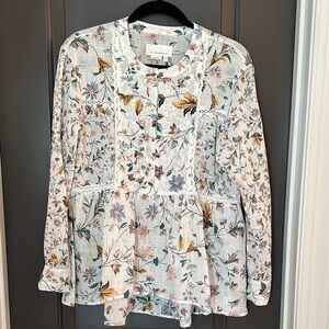 Anthropologie Multicolor Floral Blouse size XS 100% cotton